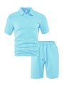 Conjunto de polo y pantalones cortos para hombre en azul cielo con textura geométrica - S / Azul claro