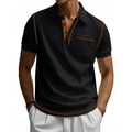 Men's black short sleeve polo shirt with orange contrast stitching and chest pocket - S / Tops / Black