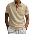 Herren Polohemd in Apricot mit kurzen Ärmeln und orangefarbenen Kontrastnähten - Khaki