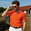 Vibrant orange men's quick-dry golf polo shirt with tricolor striped collar detail - Orange Red