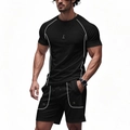 Men's athletic two-piece set in black featuring white contrast stitching on raglan sleeves - S / Black