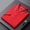 Rotes Kurzarm-Poloshirt für Herren mit gestreiftem Kragen und Armbanduhr-Detail - S / Rot