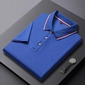 Polo homme bleu marine à manches courtes avec col contrasté à rayures rouges et blanches - S / Bleu saphir