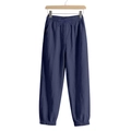 Detailansicht der dunkelblauen Leinenhose mit elastischem Bund und praktischem Kordelzug - Marineblau