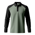Dettaglio polo bicolore con corpo verde, maniche raglan nere e tre bottoni sul colletto - S / Grigio Verde Contrasto Nero