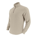 Dettaglio di felpa da uomo in maglia a nido d'ape con mezza zip in colore kaki neutro - Taglia S / Top / Kaki