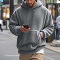 Sweat à capuche oversize gris pour hommes avec poche kangourou et texture polaire épaisse - M / Gris