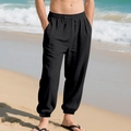 Men's casual black linen jogger pants with adjustable drawstring for beach wear - S / Bottoms / Black