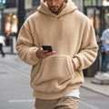 Sweat à capuche en polaire sherpa beige pour homme avec poche et bords côtelés - S / Kaki