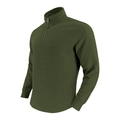 Dettaglio felpa verde militare in maglia a nido d'ape con colletto alto a zip e polsini a coste - Taglia S / Top / Verde militare