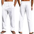 Dettaglio dei pantaloni da spiaggia in lino bianco con coulisse in vita e tessuto traspirante - Bianco