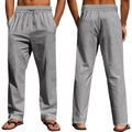 Dettaglio dei pantaloni in lino da uomo con coulisse in vita e tessuto traspirante - Grigio scuro