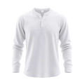 Detalle de la camiseta Henley blanca de manga larga con cuello y tapeta de tres botones - M / Blanco