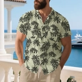 Detail of short-sleeved tropical shirt with palm print and dual chest pockets - S / Light Yellow
