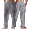Grey men's casual linen pants featuring drawstring waist and decorative leg zippers - S / Bottoms / Gray