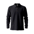 Detail of waffle textured black long sleeve polo shirt with brown buttons and ribbed cuffs - S / Black