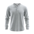 Detalle de camiseta Henley gris claro con textura de gofre y tapeta con tres botones frontales - M / Gris claro