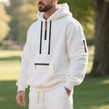 Sweat à capuche en polaire blanche avec demi-zip, rayures noires et détails orange vifs - M / Blanc