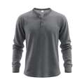 T-shirt Henley gris foncé pour hommes à manches longues avec patte à trois boutons - M / Gris clair