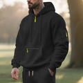 Ensemble jogging polaire noir pour homme avec demi-zip et détails vert fluo - M / Noir