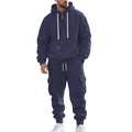 Tuta da uomo in pile blu navy con felpa con cappuccio a mezza zip e pantaloni cargo - M / Blu navy