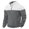 Men's half-zip pullover sweatshirt with white diamond quilting and grey knit panels - Dark Gray