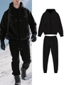 Men's black fleece tracksuit set including hooded zip-up sweatshirt and joggers - S / Black