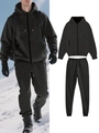 Men's dark grey fleece tracksuit set featuring hooded zip jacket and drawstring joggers - S / Dark Gray