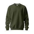 Detail view of ribbed crewneck and olive green fabric texture on a long sleeve sweatshirt - S / Tops / Army Green