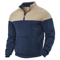 Detail of quilted diamond pattern and quarter-zip collar on two-tone men's sweatshirt - S / Top (LG-3) / Navy Blue