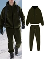 Men's dark green fleece-lined hooded tracksuit set featuring a zip-up hoodie and joggers - S / Army Green