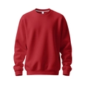 Close-up of a red crewneck sweatshirt showing the size M label and ribbed neckline - S / Tops / Red