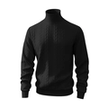 Dettaglio del maglione in maglia jacquard nera con collo alto e trama a costine - Taglia S / Top / Nero