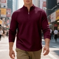 Dettaglio della trama a nido d'ape bordeaux sul maglione da uomo con mezza zip in metallo - Taglia S / Top / Borgogna