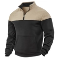 Detail view of khaki diamond quilted stand collar and metal zipper on men's pullover - S / Top (LG-3) / Black