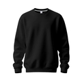 Detailed view of black crewneck sweatshirt with ribbed cuffs and neck size tag - S / Tops / Black