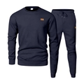 Detailed texture of navy blue men's tracksuit with 3D geometric jacquard pattern - S / Top And Bottom / Navy Blue