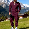 Chándal deportivo para hombre en burdeos y gris con forro polar y pantalones cargo - S / Burdeos