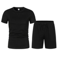 Détail de l'ensemble de sport d'été en mesh pour hommes avec short à cordon et tissu respirant - S / Haut Et Bas / Noir