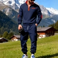 Chándal de forro polar azul marino para hombre con detalles naranja y pantalón cargo - S / Azul marino