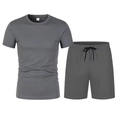 Détail de l'ensemble de sport gris avec tissu respirant et cordon de serrage à la taille - S / Haut Et Bas / Gris clair