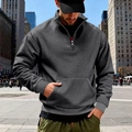 Felpa da uomo in pile grigio scuro con mezza zip, vestibilità comoda e tasca a marsupio - S / grigio scuro