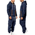 Detail of navy blue hoodie set with bright orange tactical straps and cargo pockets - S / Navy Blue