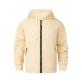 Men's casual hoodie with full black zipper, multi-pockets, and orange accents in cream - S / Off White