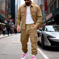 Ensemble survêtement thermique kaki pour homme avec veste utilitaire et pantalon cargo de ville - S / Kaki