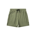 Detail of olive green athletic shorts featuring breathable mesh and side slits - Army Green