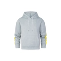 Détail d'un sweat à capuche gris avec rayures jaunes et cordons blancs ajustables - S / Gris
