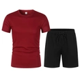Ensemble de sport homme avec t-shirt en mesh bordeaux et short noir à cordon de serrage - S / Haut Et Bas / Bordeaux