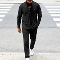 Completo casual da uomo nero con maglia Henley a maniche lunghe, bottoni e taschino - S / Nero