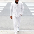 Set da uomo con maglia Henley bianca a maniche lunghe e pantaloni dritti casual - S / Bianco